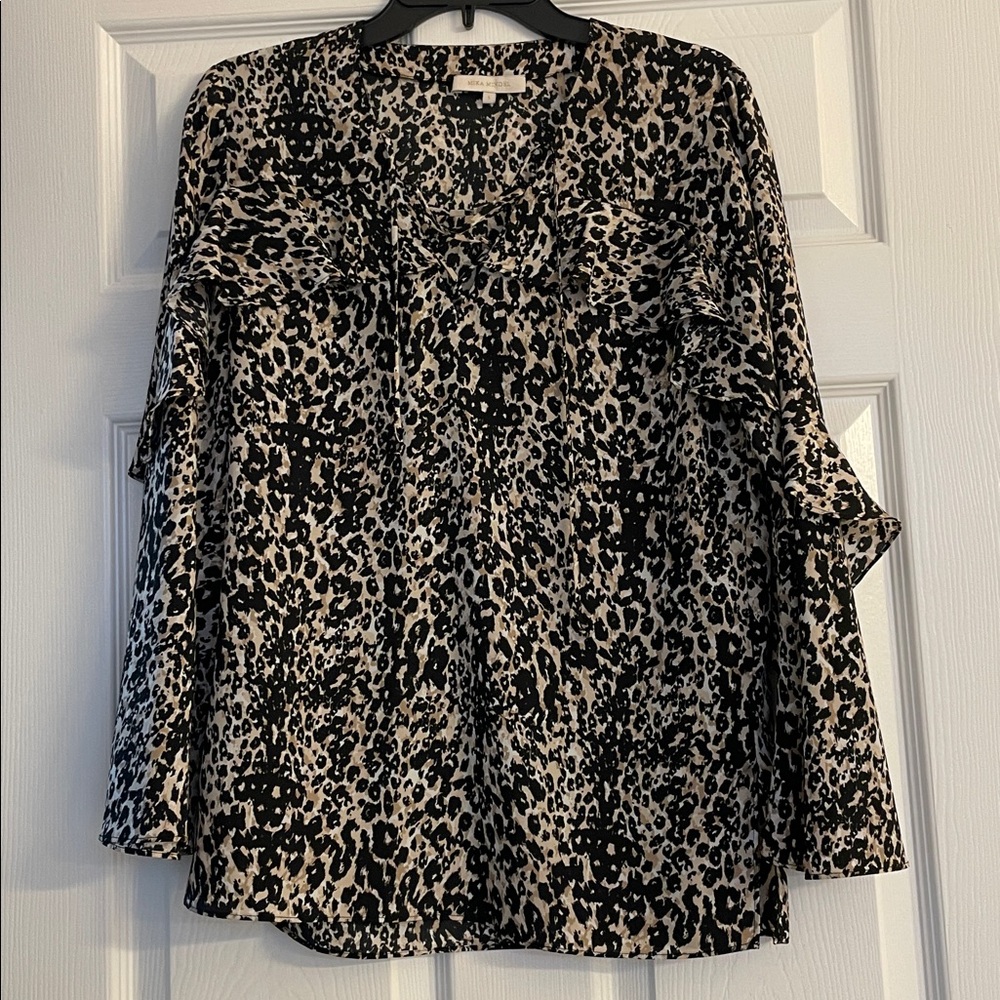 Mika Mindel Leopard Print Long Sleeve ruffle Blouse